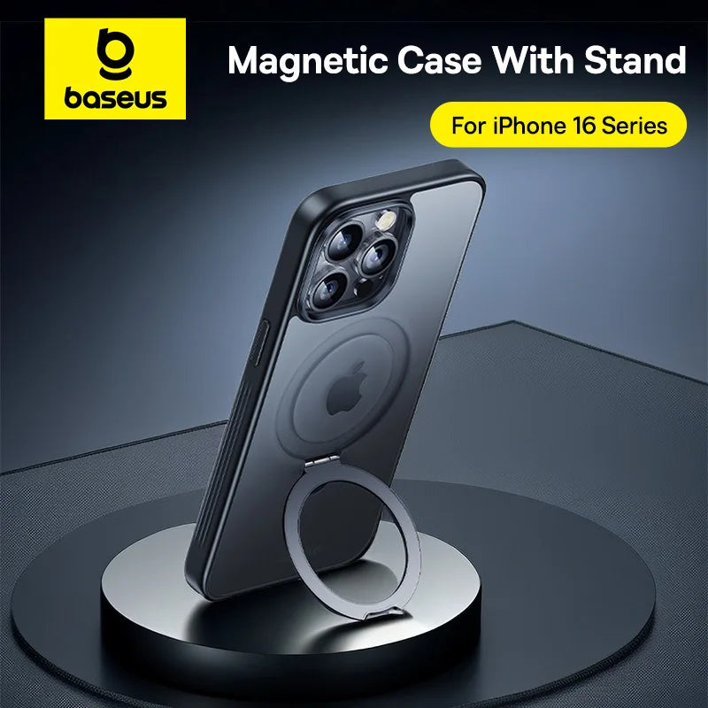 Baseus Magnetic Stand Case for iPhone 16 15 14 13 Pro Max Plus Case 180° Adjustable Kickstand Ring Cover Magnetic Charging Case